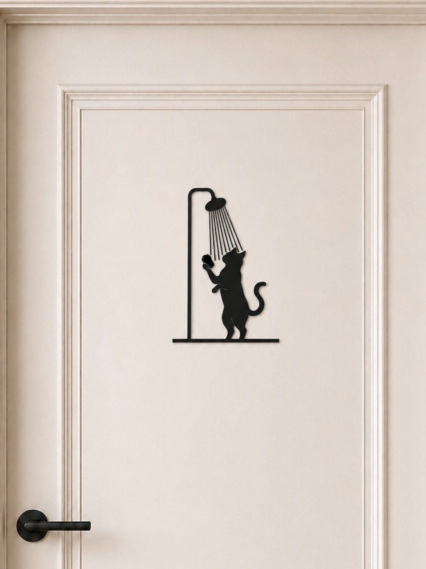 Katten deur decoratie - douchende kat badkamerdeur bordje