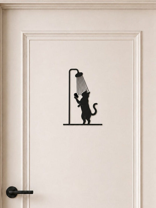 Katten deur decoratie - douchende kat badkamerdeur bordje