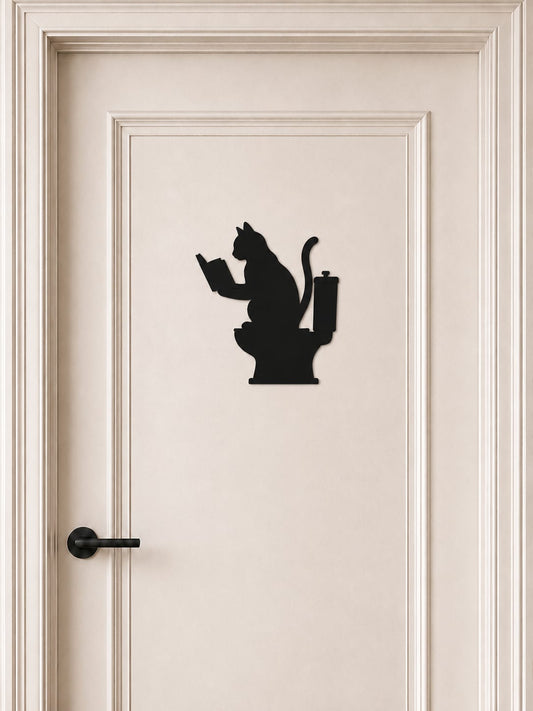 Katten toilet deur decoratie - lezende kat op de wc bordje