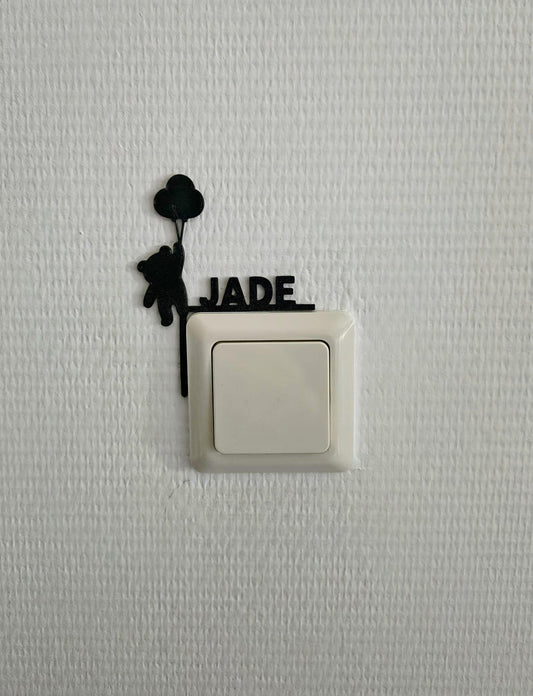 Gepersonaliseerde lichtschakelaar decoratie met naam - beer met ballon